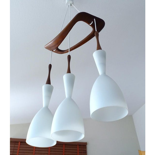 Vintage Pendant Light in Teak and Glass from Rispal For Sale - Image 10 of 18