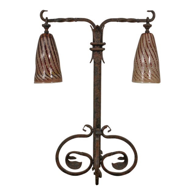 Art Glass Shade Double Arm Table Lamp Chairish