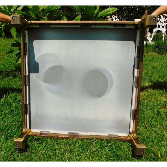 Large Vintage Mid Century Mastercraft Solid Brass & Leather Top Square Coffee Table For Sale - Image 12 of 13