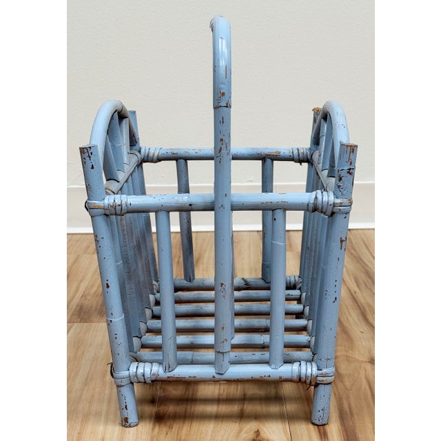 Late 20th Century Vintage Periwinkle Blue Rattan Magazine Rack For Sale - Image 5 of 12