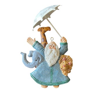 1980s Kurt Adler Noah's Ark Animals Umbrella Lion Giraffe Elephant Ornament For Sale