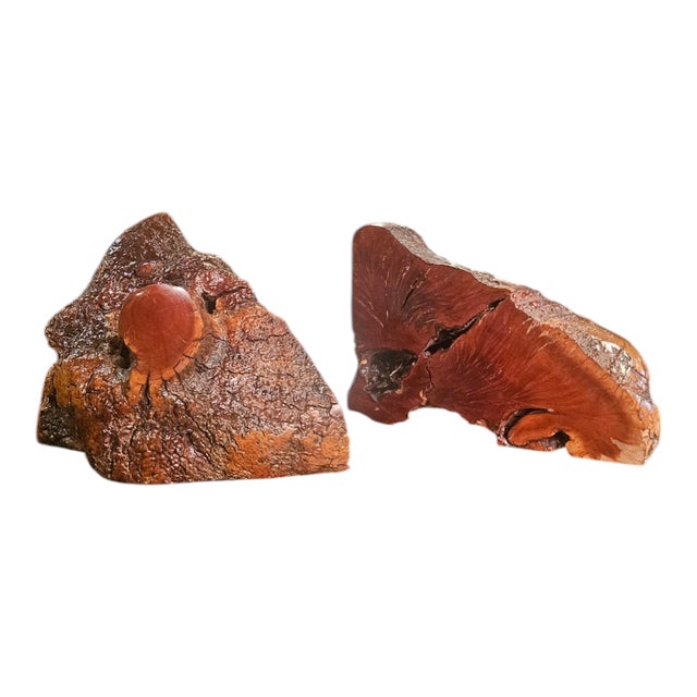 This spectacular pair of Tiger Eye Maple Burl Wood Bookends date to the 1940's. An unique example of burl workmanship,...