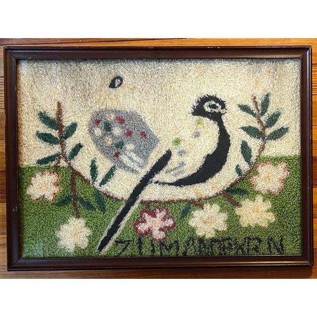 Antique 19th Century American Folk Art Needlework Textile Picture of a Peacock or Stylized Bird For Sale - Image 4 of 9