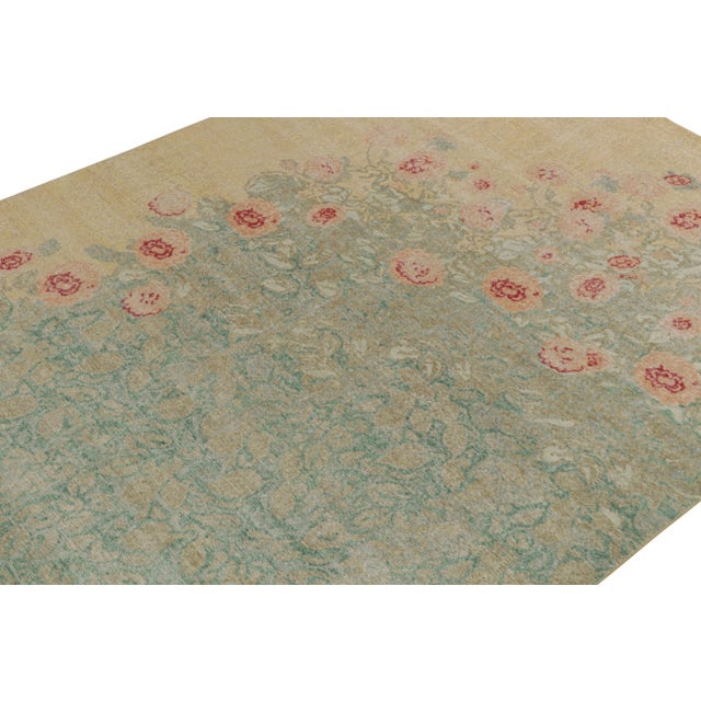 Rug & Kilim Rug & Kilim’s Oversized Rosey Rug in Gold and Aqua, 13x19 For Sale - Image 4 of 7