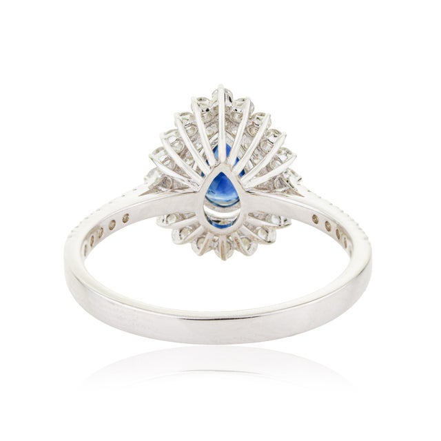 Blue Sapphire & Diamond Halo Vintage Engagement Ring in 18k White Gold Size 4 For Sale - Image 10 of 16