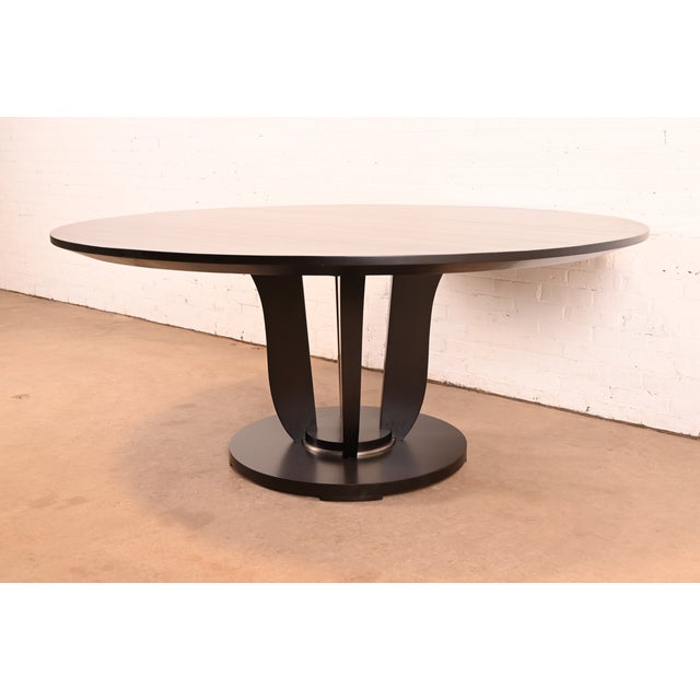 Contemporary Barbara Barry for Baker Furniture Modern Art Deco Mahogany Pedestal Dining Table, Newly Refinished For Sale - Image 3 of 10