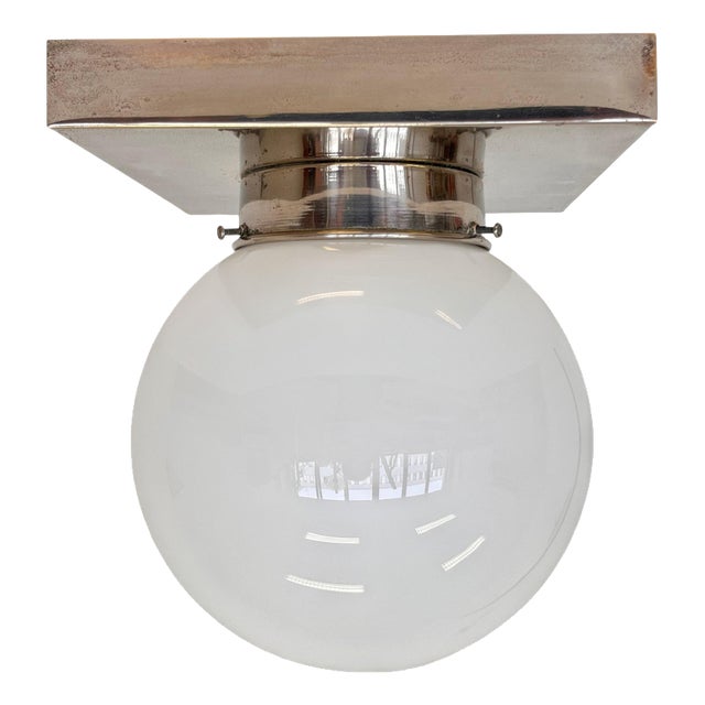 Bauhaus Chrome and Glass Ceiling Lamp, 1930s For Sale