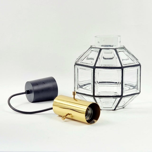 Mid-Century Glass and Brass Pendant Lights, Germany, 1970s, Set of 2 For Sale - Image 6 of 11