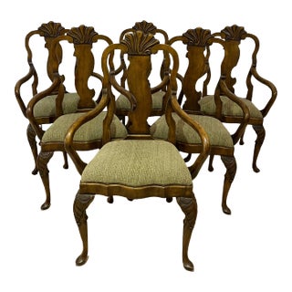 Early 20th Century Italian Rococo Style Walnut Dining Chairs- Set of 8 For Sale