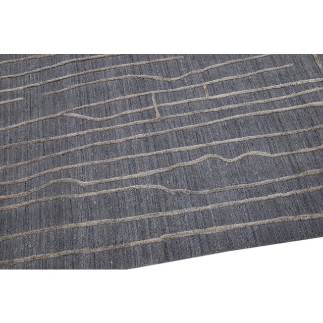 Contemporary Texture Handmade Charcoal Wool & Viscose Rug For Sale In New York - Image 6 of 8