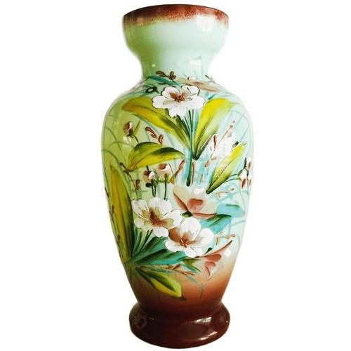 Antique Art Nouveau Uranium Floral Opaline Glass Vase, 1900s For Sale - Image 11 of 11