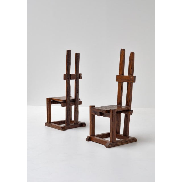 Brown Set of Rustic Wabi Sabi Chairs, 1950s For Sale - Image 8 of 12