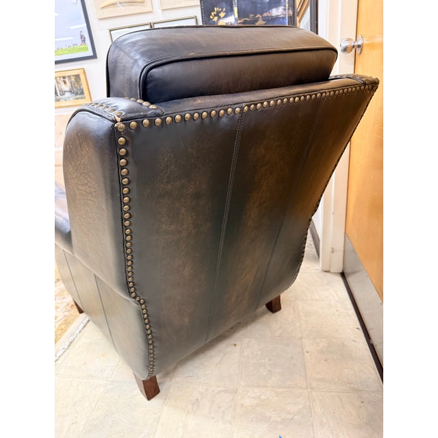 Thomasville Brown 2 Pc Leather Club Chair and Ottoman Thomasville For Sale - Image 4 of 7