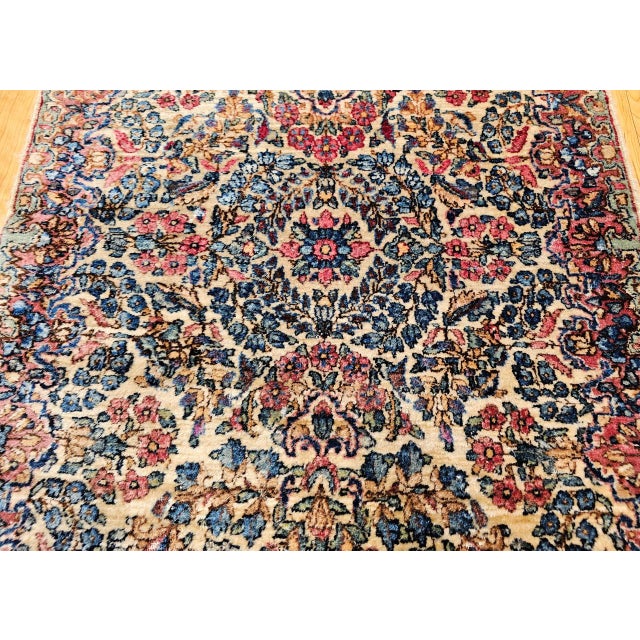 Textile Vintage Persian Kerman Rug, Hand-knotted Wool, Allover Floral Pattern, Ivory & Blue, 3x5 For Sale - Image 7 of 13