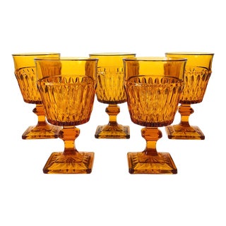 Amber Wine Goblets by Indiana Glass - Set of 5 For Sale