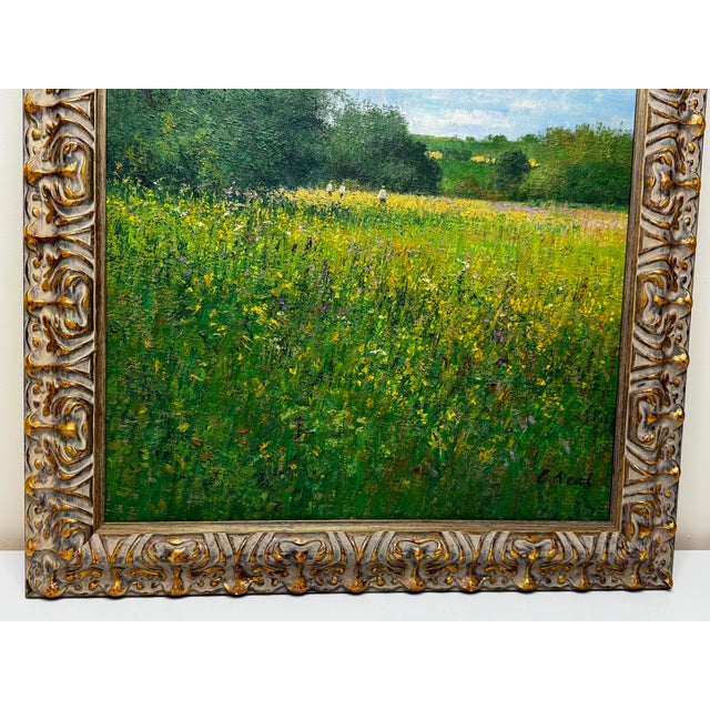 Impressionist Oil Painting Banks of the Wye Coppet Hill Herefordshire by Charles Neal C1989 For Sale - Image 10 of 12