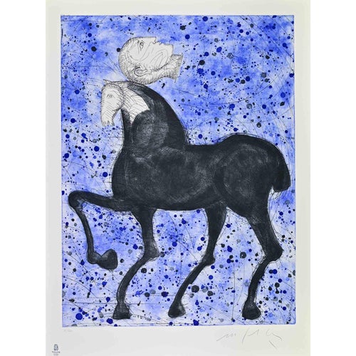 Mimmo Paladino, Horse and Knight, Olympic Games, Etching, 2008 For Sale