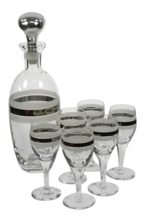 Vintage Mid-Century Modern Decanter and Matching Glasses - Set of 7