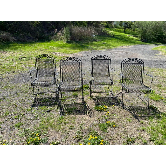 Metal Mid 20th Century Wrought Iron Vintage Dining Table & 4 Chairs Set, Attributed to Salterini For Sale - Image 7 of 9