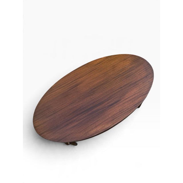 Traditional Vintage Refinished Oval Mahogany Frame Coffee Table With Storage Drawer and Carved Details For Sale - Image 3 of 11