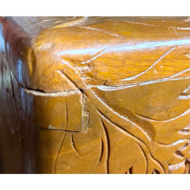 Vintage 1940’s Chinese Glazed Carved Scenic Wood Chest For Sale - Image 10 of 12
