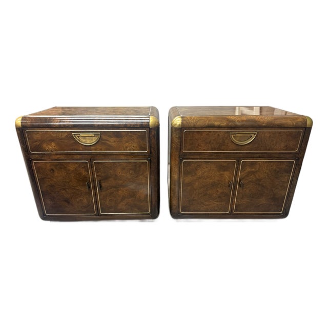 Vintage Mastercraft Burl Wood & Brass Nightstands, Restored — Pair For Sale