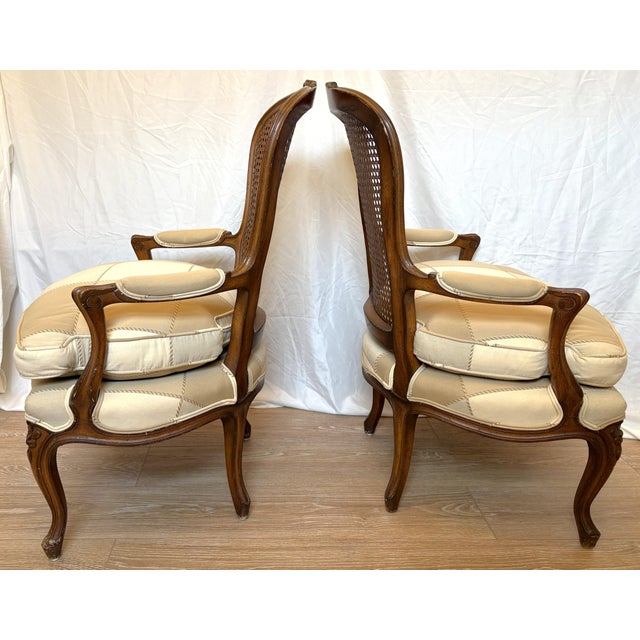 French Mid 20th Century Classic French Bergère Chairs With Cane Backs - A Pair For Sale - Image 3 of 18