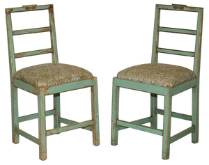 Set of Antique French Country Chairs in Original Paint with Liberty London Fabric, 1880