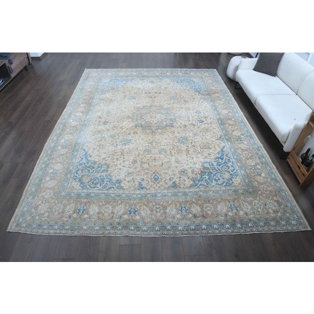 Persian 1970s Vintage Persian Handmade Wool Cotton Light Brown Area Rug For Sale - Image 3 of 11