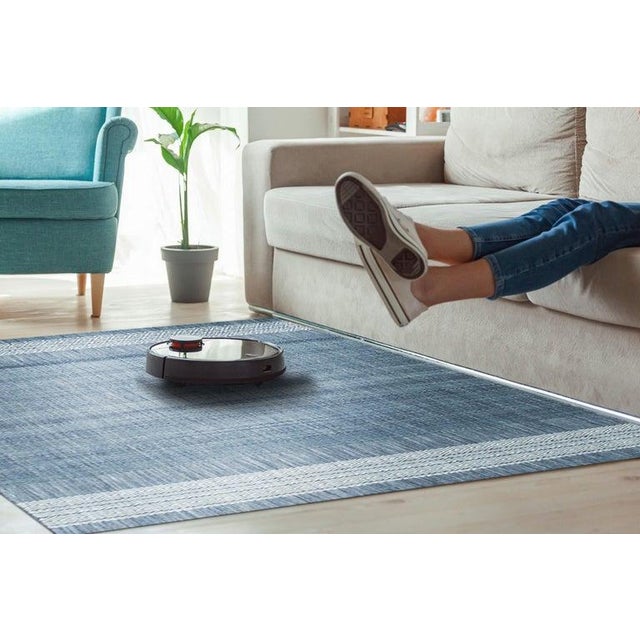 6x9 Blue Flat Weave Wool Banded Diamond Border Geometric Modern Carpet Rug For Sale In New York - Image 6 of 6