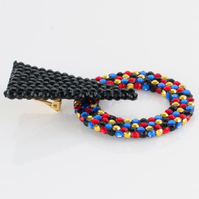 Richard Kerr Richard Kerr Black and Multicolor Jeweled Dangle Clip Earrings For Sale - Image 4 of 8