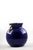This is a fabulous mid-century early 1950s deep blue vase with gilded accents and wavy gilded handles in impeccable...