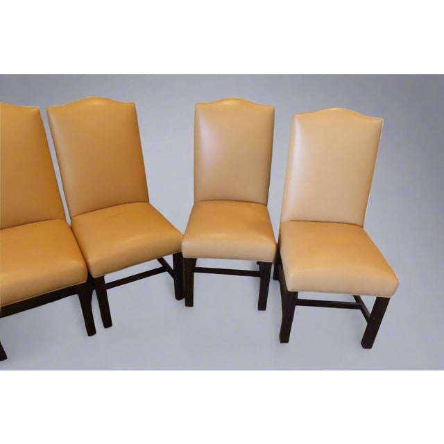 Traditional 6 Traditional Custom Beige Leather Dining Chairs For Sale - Image 3 of 9