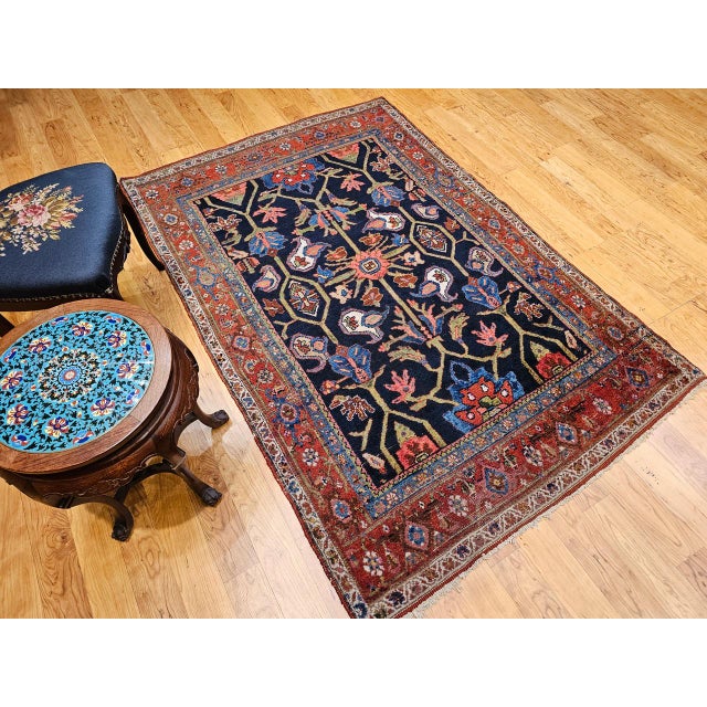 Antique Mahal Sultanabad Rug, Hand-Knotted Wool, Geometric Pattern, 4x7, Navy & Red For Sale - Image 11 of 18