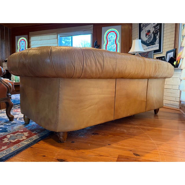 Mid 20th Century Tufted Leather Chesterfield Sofa in Warm Cognac Brown For Sale - Image 4 of 5