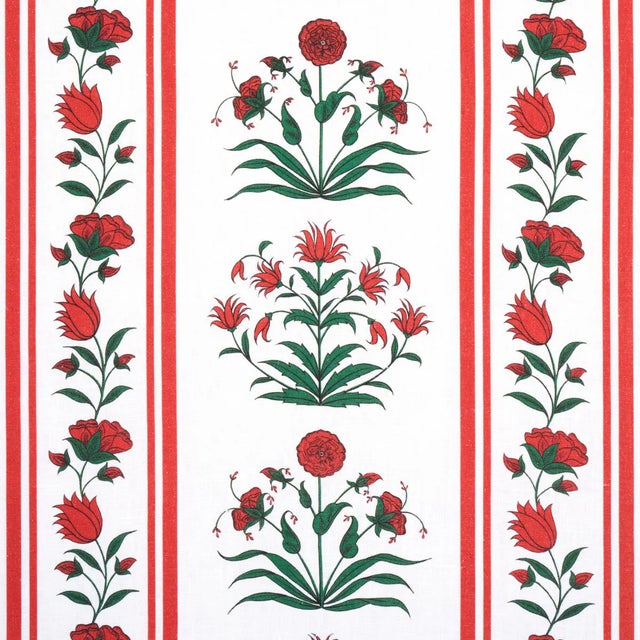 Schumacher x Marie-Anne Oudejans Royal Poppy Stripe Fabric in Red For Sale
