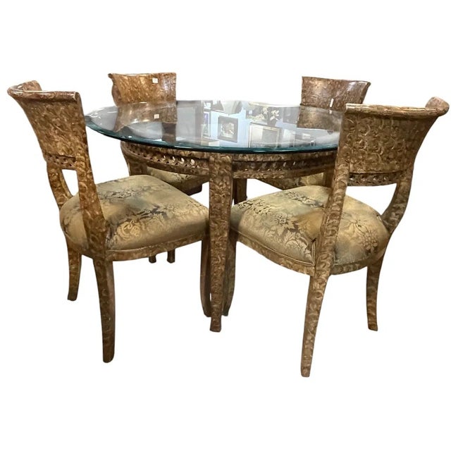 Wood Breakfast or Dining Set Table & 4 Chairs Glass Top. For Sale - Image 7 of 7