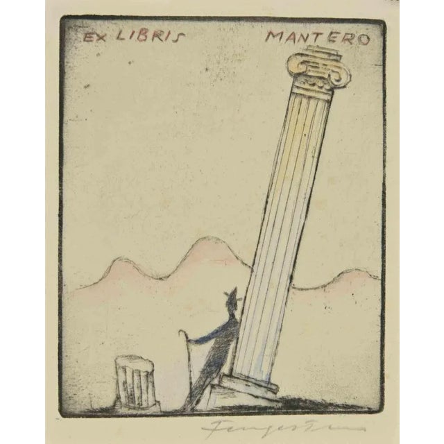 Ex Libris - Mantero is a Woodcut print created by Michel Fingesten. Hand Signed on the lower right margin. Very Good...