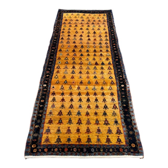 3ft 5in × 9ft 5in Hand-Knotted Wool Tribal Runner Rug, Vintage For Sale