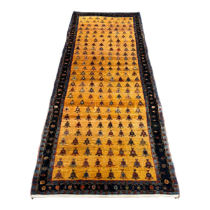 3ft 5in × 9ft 5in Hand-Knotted Wool Tribal Runner Rug, Vintage