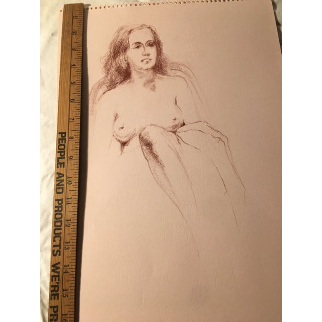 1970s 1970s Figurative Female Study Drawing on Paper by Sallie Emmer For Sale - Image 5 of 8