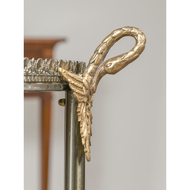 Italian Vintage Italian Steel and Bronze Circular Side Table with Swan Necks and Doors For Sale - Image 3 of 12
