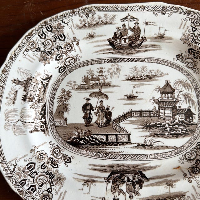 A Antique Brown Transfer Decorated Staffordshire Platter, “Nankin” by Dimmock, Circa 1830’s Made by Thomas Dimmock...