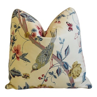 English Titley & Marr Chinoiserie Bird & Botanical Feather/Down Pillow 21" X 21" For Sale