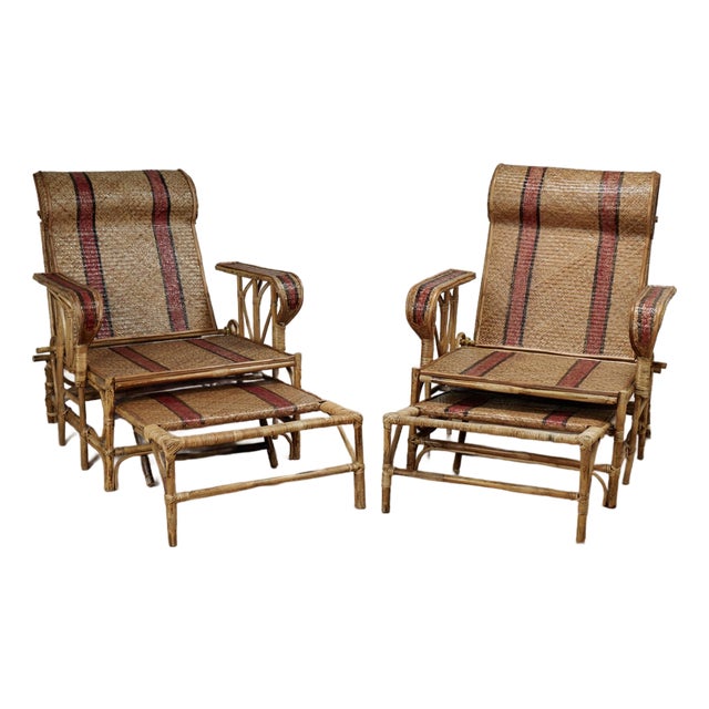 Pair of Vintage Bamboo Chaise Lounge Chairs For Sale