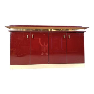 Vintage Red Lacquered Sideboard, 1980s For Sale