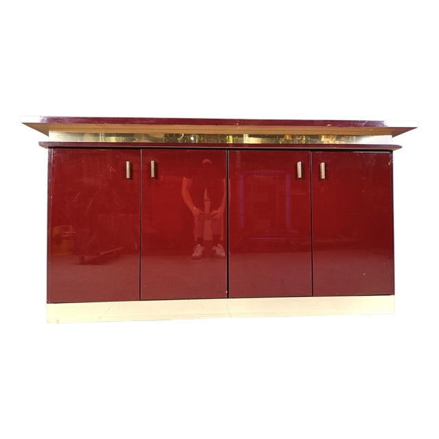 Vintage Red Lacquered Sideboard, 1980s For Sale