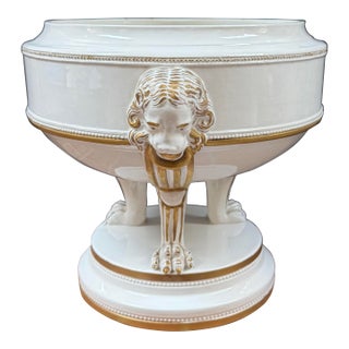 Mid 20th Century Large Neoclassical Lions’ Head Ceramic Paw Footed Cachepot For Sale