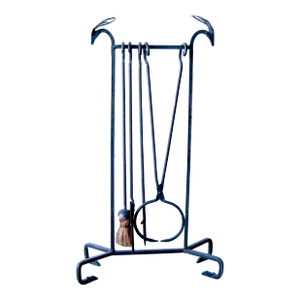 1940's Vintage Wrought Iron Fireplace Tools Set With Stylized Antelope Edouard Schenck Style- 5 Pieces