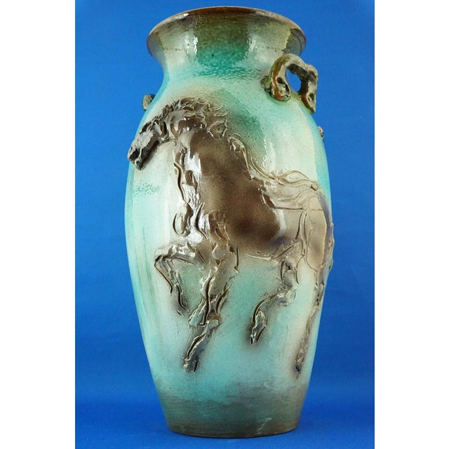 Large Futuristic Modern Majolica Vase with Horses Relief by Umberto Ghersi, Albisola, Italy, 1950s For Sale - Image 9 of 18